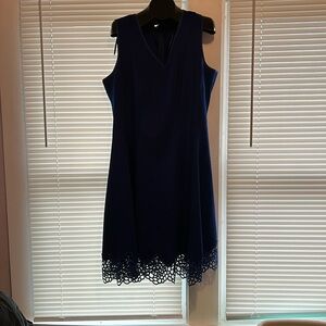 Blue sleeveless dress with lace detail